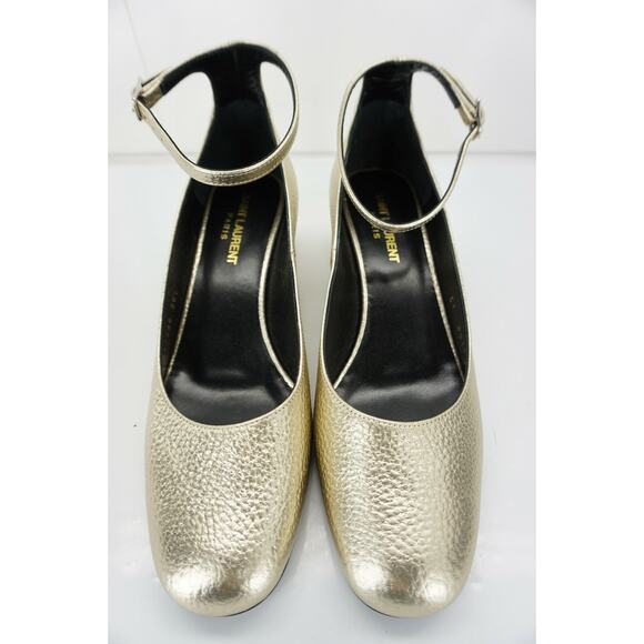 Saint Laurent Gold Leather Babies Ankle Strap Pumps Size 36.5 YSL - Picture 12 of 12